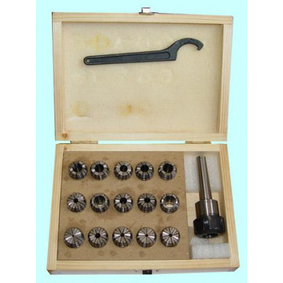 Патрон Цанговый с хвостовиком КМ4 (М16х2,0) с набором цанг ER40 из 15шт (4-26мм)