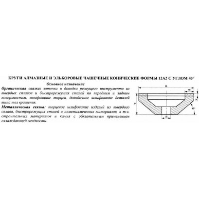 Круг алмазный 12А2-45град.(чашечный конический) 125х10х3х40х32 АС4 100/80 100% В2-01 48,0 карат